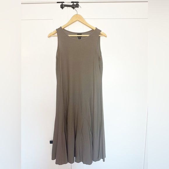 Eileen Fisher jersey crewneck sleeveless midi dress Small gray taupe knee length - Picture 1 of 8